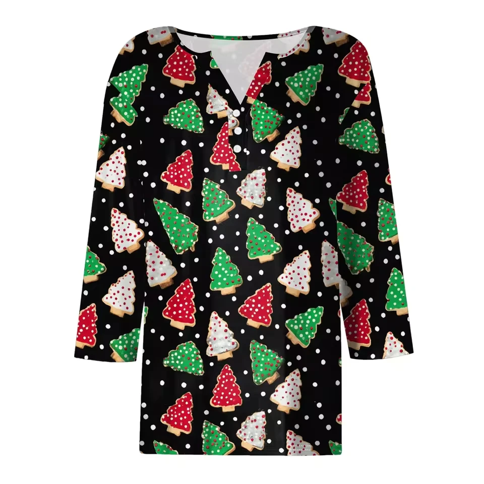 Autumn Winter Women Funny Christmas Print Top V Neck Comfortable Cotton Button Down 3/4 Sleeve TShirt Top Woman clothes
Autumn Winter Women Funny Christmas Print Top V Neck Comfortable Cotton Button Down 3/4 Sleeve TShirt Top Woman clothes