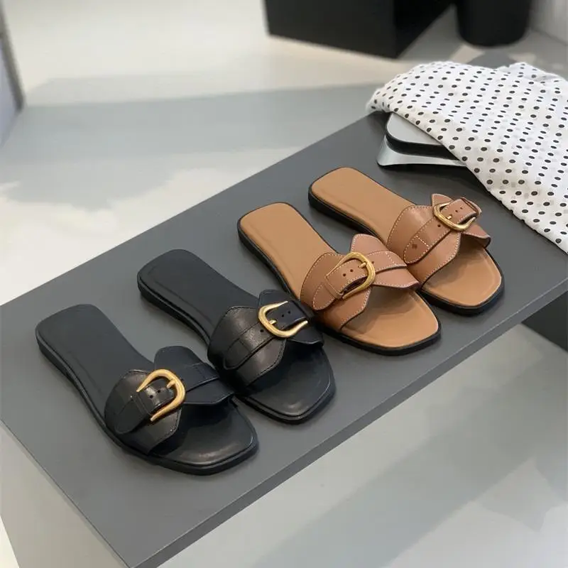 Women Slippers Fashion Square Head Metal Belt Buckle Design One-word Slides Summer Open-toe Beach Slipper Non Slip Flat Slippers
Women Slippers Fashion Square Head Metal Belt Buckle Design One-word Slides Summer Open-toe Beach Slipper Non Slip Flat Slippers