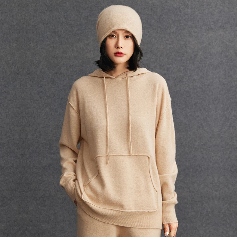 Women's 100% Cashmere Hoodie Sweater Preppy Style Luxury Thick Pullover Spring Autumn Winter Loose Knitwear Hooded Tops
Women's 100% Cashmere Hoodie Sweater Preppy Style Luxury Thick Pullover Spring Autumn Winter Loose Knitwear Hooded Tops