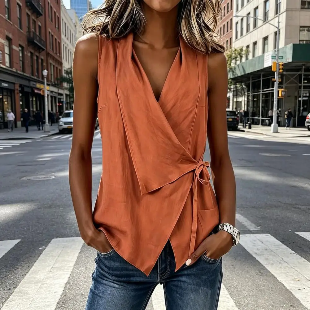 Women Vest Lapel V-Neck Sleeveless Shirt Tops Side Bandage Irregular Design Tops For Parties Dates Vacation
Women Vest Lapel V-Neck Sleeveless Shirt Tops Side Bandage Irregular Design Tops For Parties Dates Vacation