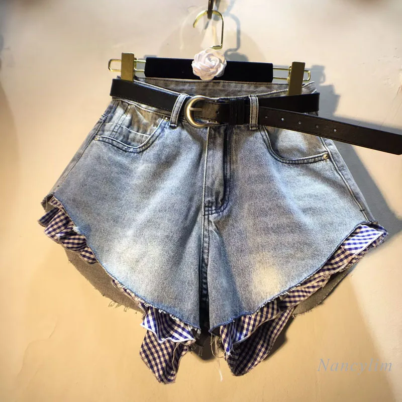 2025 Summer New Splicing Plaid Fungus Edge High Waist Thin Wide Leg Denim Shorts, Hot Pants for Women / Ladies
2025 Summer New Splicing Plaid Fungus Edge High Waist Thin Wide Leg Denim Shorts, Hot Pants for Women / Ladies