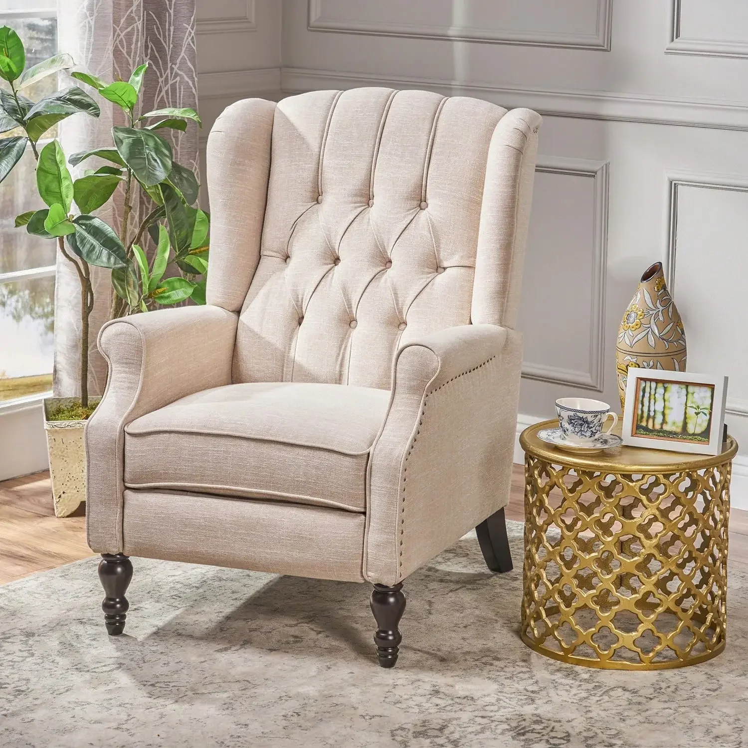 GDF Studio Elizabeth Tufted Fabric Recliner, Vintage Reclining Reading Armchair, Light Beige
GDF Studio Elizabeth Tufted Fabric Recliner, Vintage Reclining Reading Armchair, Light Beige