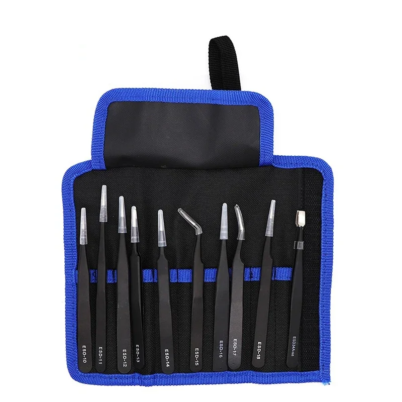 9 in 1 Precision Anti-static ESD Stainless Steel Tweezers Multifunction Industrial Curved Straight Tweezer Electronics Tool Kit
9 in 1 Precision Anti-static ESD Stainless Steel Tweezers Multifunction Industrial Curved Straight Tweezer Electronics Tool Kit
