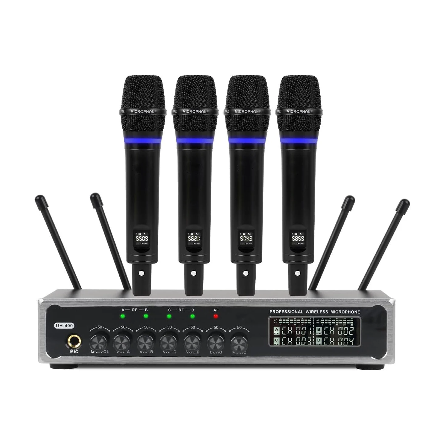 XTUG UH400 4-канальная беспроводная система микрофонов с перезаряжаемыми 4 портативными микрофонами с металлической беспроводной BT UHF для караоке
XTUG UH400 4-канальная беспроводная система микрофонов с перезаряжаемыми 4 портативными микрофонами с металлической беспроводной BT UHF для караоке