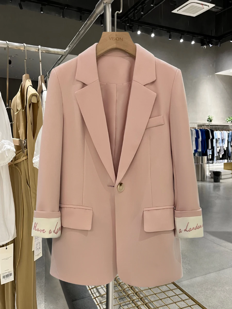 Pink Versatile Embroidered Loose Women's Suit Jaet Spring Autumn New Sle Button Detailing Straight Cut Commute Sle
Pink Versatile Embroidered Loose Women's Suit Jaet Spring Autumn New Sle Button Detailing Straight Cut Commute Sle