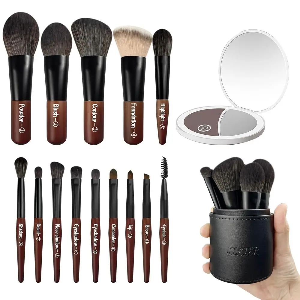 Mini Makeup Brushes Set, LED Compact Mirror, Travel Size with Case
Mini Makeup Brushes Set, LED Compact Mirror, Travel Size with Case