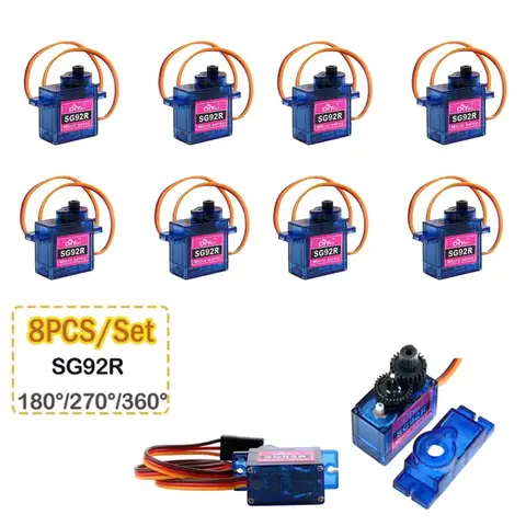 8 Uds 9g SG92R Micro servomotor analógico 180/270/360 grados Mini Servos piezas de bricolaje para RC avión helicóptero modelo de coche