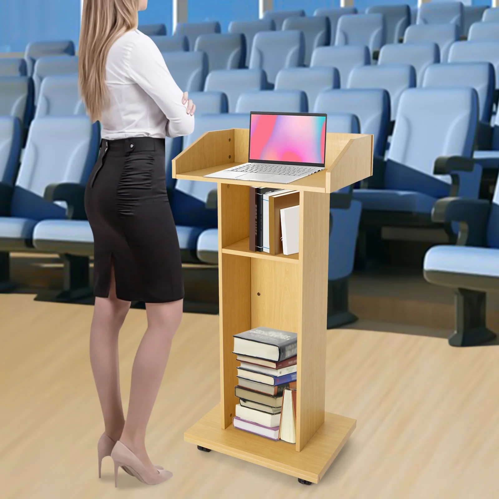 Mobile Presentation Stand 22x15.3x43.3in 66lbs Capacity 3-Tier Lectern Podium with 4 Swivel Wheels for Conference Room School Oak
Mobile Presentation Stand 22x15.3x43.3in 66lbs Capacity 3-Tier Lectern Podium with 4 Swivel Wheels for Conference Room School Oak