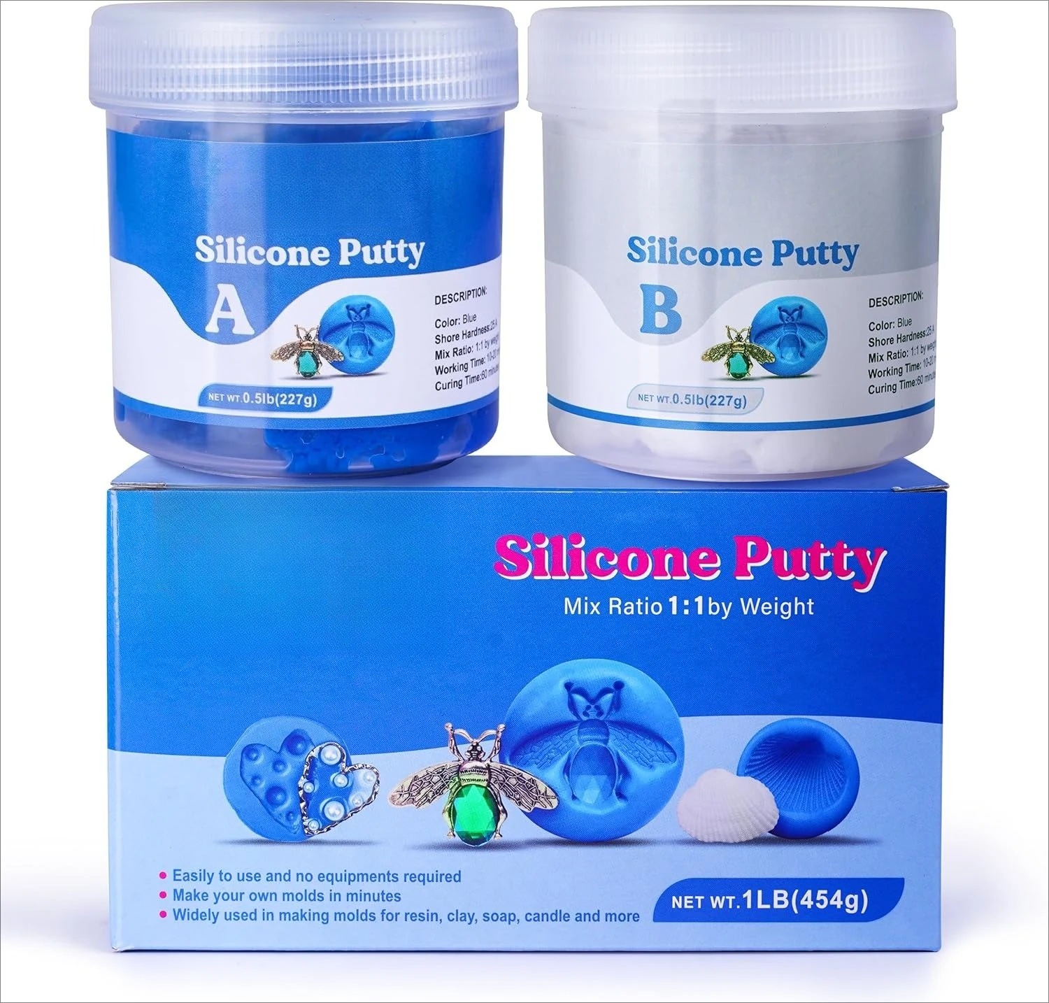 Silicone Putty, 1LB/40A Mold Making Kit, Non-Toxic, Strong & Flexible, Easy 1:1 Mixing Ratio for Reusable Silicone Molds, Resin
Silicone Putty, 1LB/40A Mold Making Kit, Non-Toxic, Strong & Flexible, Easy 1:1 Mixing Ratio for Reusable Silicone Molds, Resin