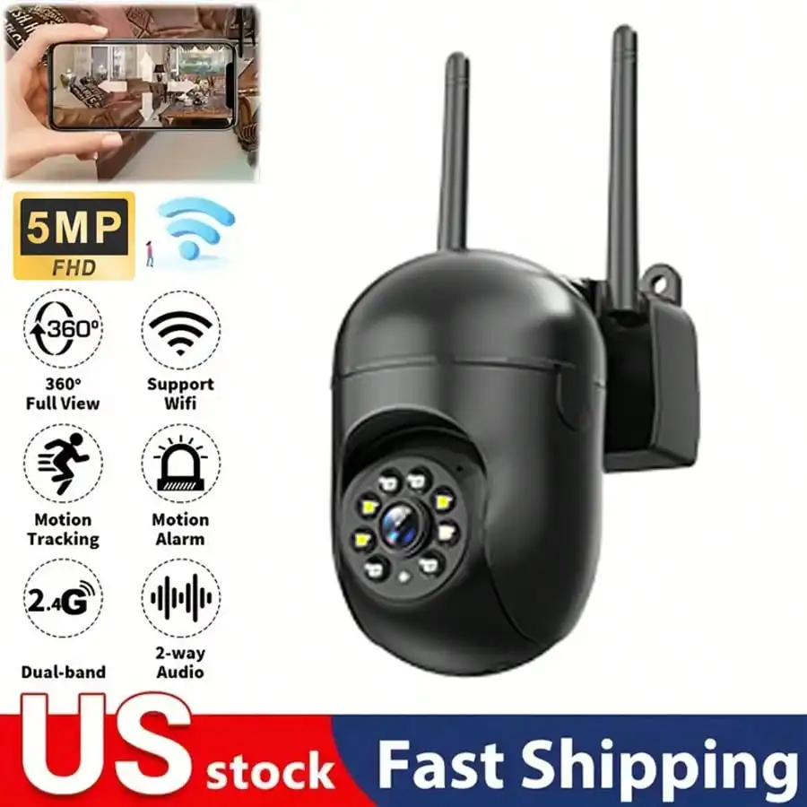 5MP Smart Home Security Camera Wireless With Color Night Vision, Two-Way Audio, Motion Tracking And App Control
5MP Smart Home Security Camera Wireless With Color Night Vision, Two-Way Audio, Motion Tracking And App Control