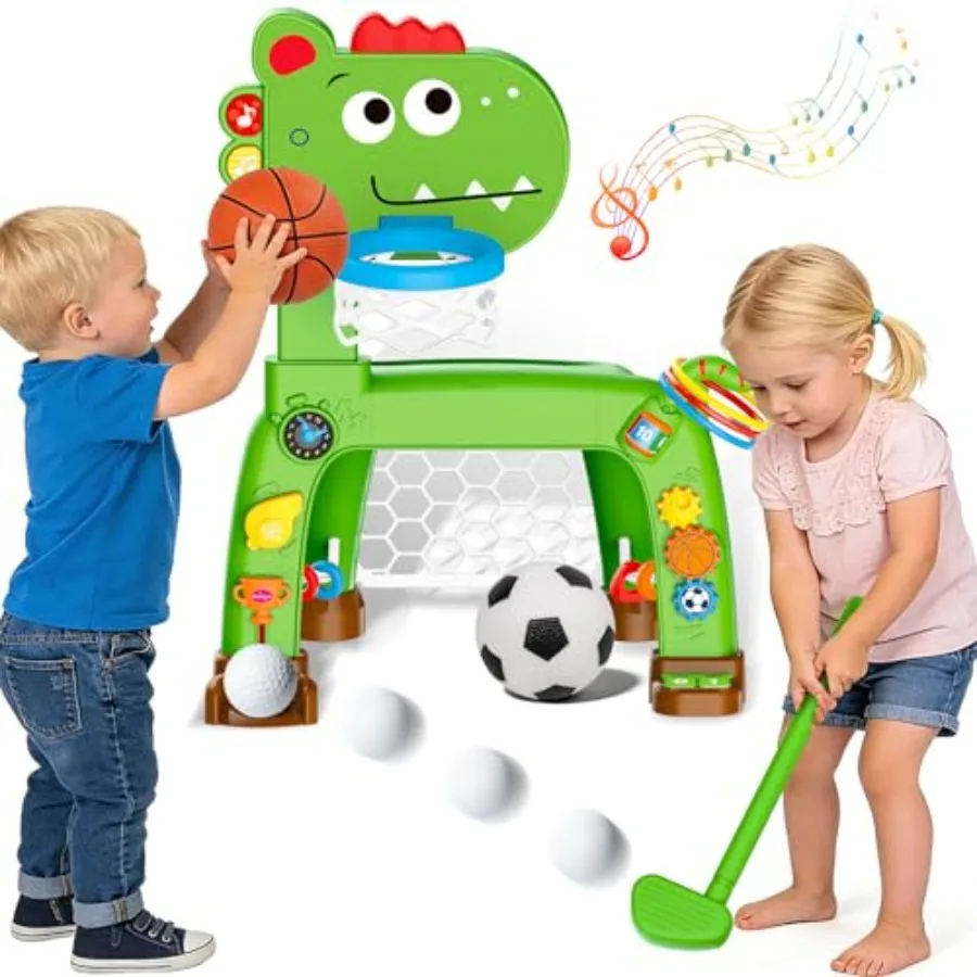 4-in-1 Toddler Basketball Hoop Soccer Goal with Golf Game and Ring Toss Dinosaur Toys for 1 2 3 Year Old Babies Boys Girls Spor
4-in-1 Toddler Basketball Hoop Soccer Goal with Golf Game and Ring Toss Dinosaur Toys for 1 2 3 Year Old Babies Boys Girls Spor