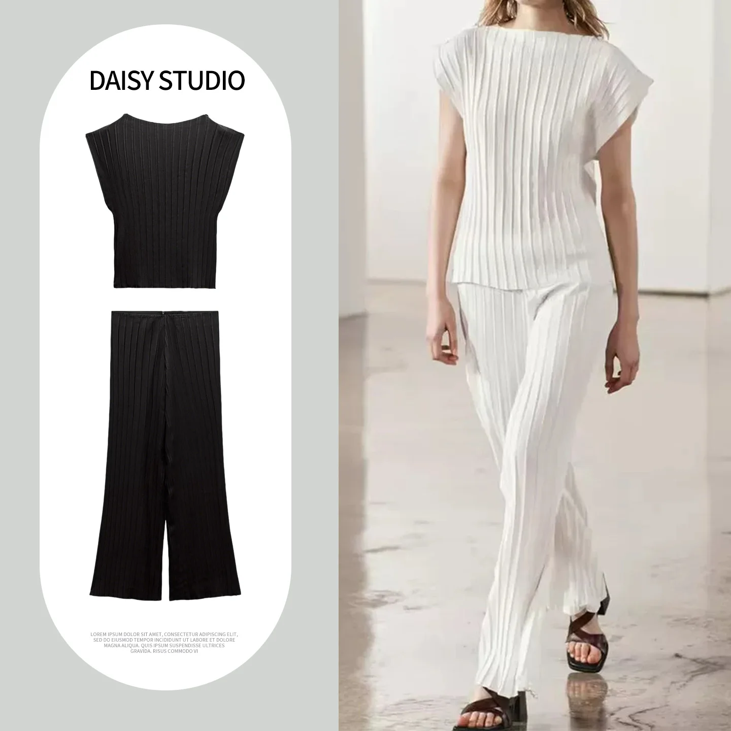 New Summer Women's round Neck Sleeveless Pleated Top High Waist Casual Pants Fashion Set High Quality Chinese Manufacturer
New Summer Women's round Neck Sleeveless Pleated Top High Waist Casual Pants Fashion Set High Quality Chinese Manufacturer