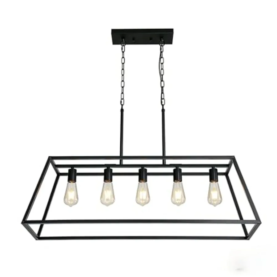 Farmhouse kitchen island lighting: black 5-light linear rectangle pendant chandelier, metal vintage cage design, modern industr
Farmhouse kitchen island lighting: black 5-light linear rectangle pendant chandelier, metal vintage cage design, modern industr