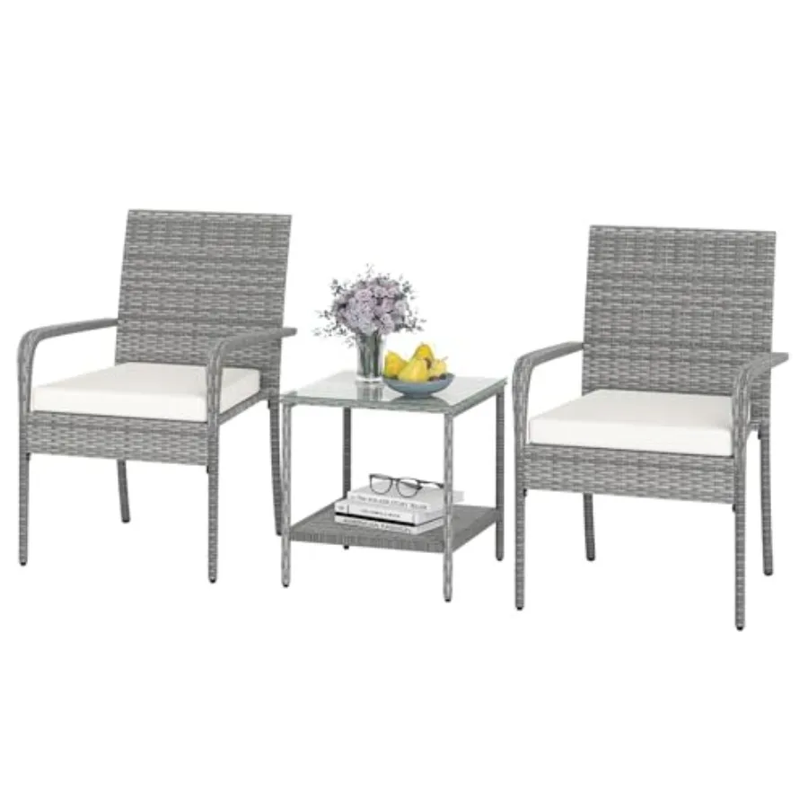 3 Pieces Patio Furniture Set for Balcony Garden Poolside: PE Rattan Chairs with Cushions, 2-Tier Tempered Glass Table, Brown Fi
3 Pieces Patio Furniture Set for Balcony Garden Poolside: PE Rattan Chairs with Cushions, 2-Tier Tempered Glass Table, Brown Fi
