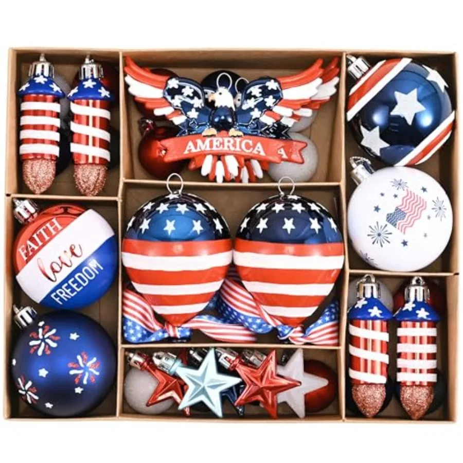 4th of July Tree Decorations for Patriotic Memorial Day Eagle Ornaments, 35Pcs Red White Blue Shatterproof Americana Hanging Ba
4th of July Tree Decorations for Patriotic Memorial Day Eagle Ornaments, 35Pcs Red White Blue Shatterproof Americana Hanging Ba