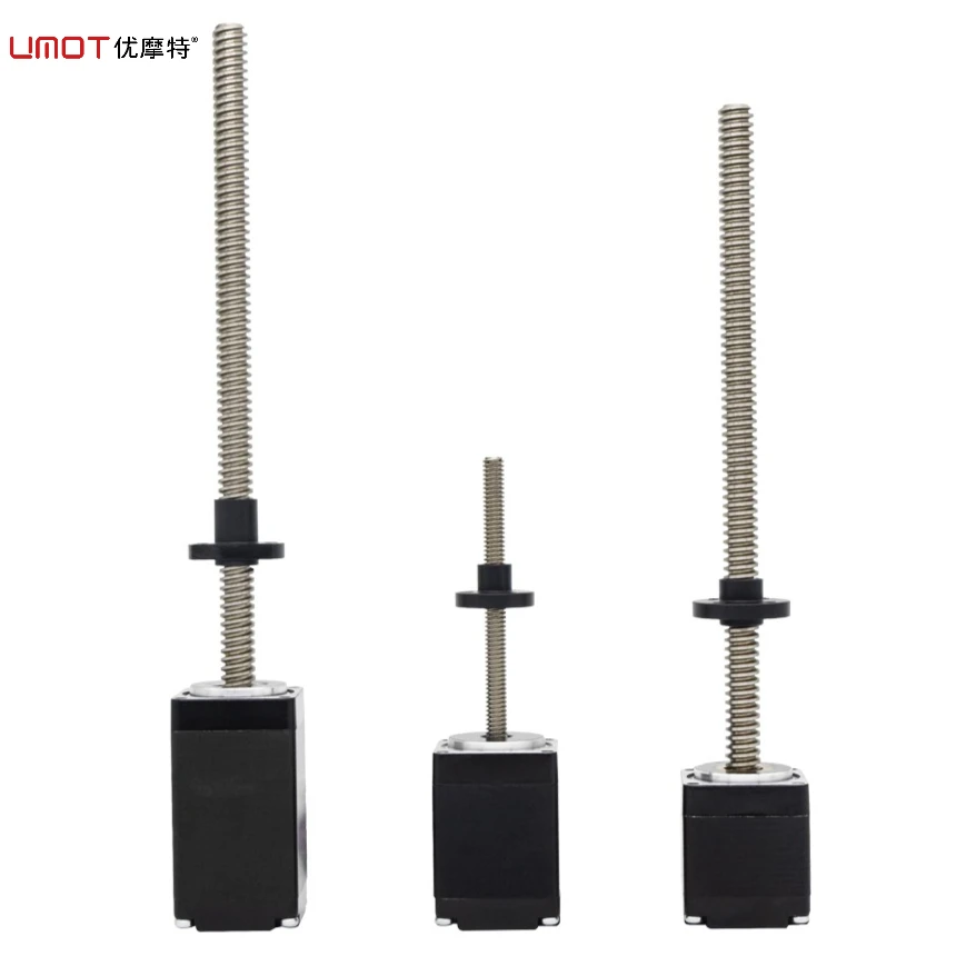UMOT 28 Nema11 Screw T5/8mm Lead 1/2/4/8/12mm L65/120/150/250/320/360/410mm Screw Rod Linear Stepper Motor with Trapezoidal Lead
UMOT 28 Nema11 Screw T5/8mm Lead 1/2/4/8/12mm L65/120/150/250/320/360/410mm Screw Rod Linear Stepper Motor with Trapezoidal Lead