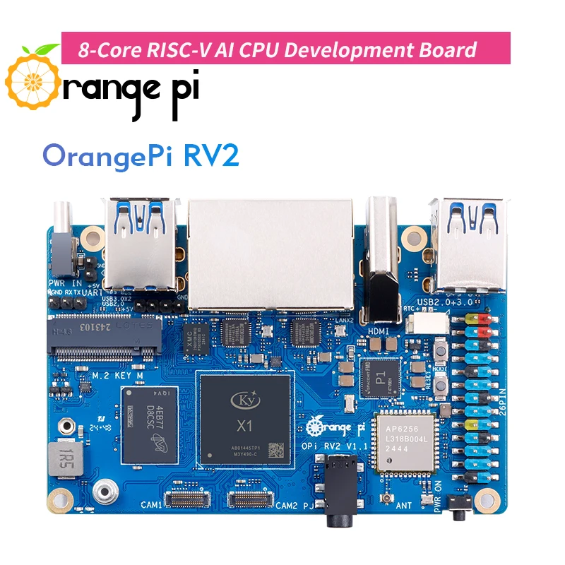 Orange Pi RV2 2GB/4GB/8GB RAM Single Board 8-Core RISC-V 2 TOPS AI CPU WiFi BT5.0 BLE M2 PCIE SSD Gigabit Ethernet
Orange Pi RV2 2GB/4GB/8GB RAM Single Board 8-Core RISC-V 2 TOPS AI CPU WiFi BT5.0 BLE M2 PCIE SSD Gigabit Ethernet