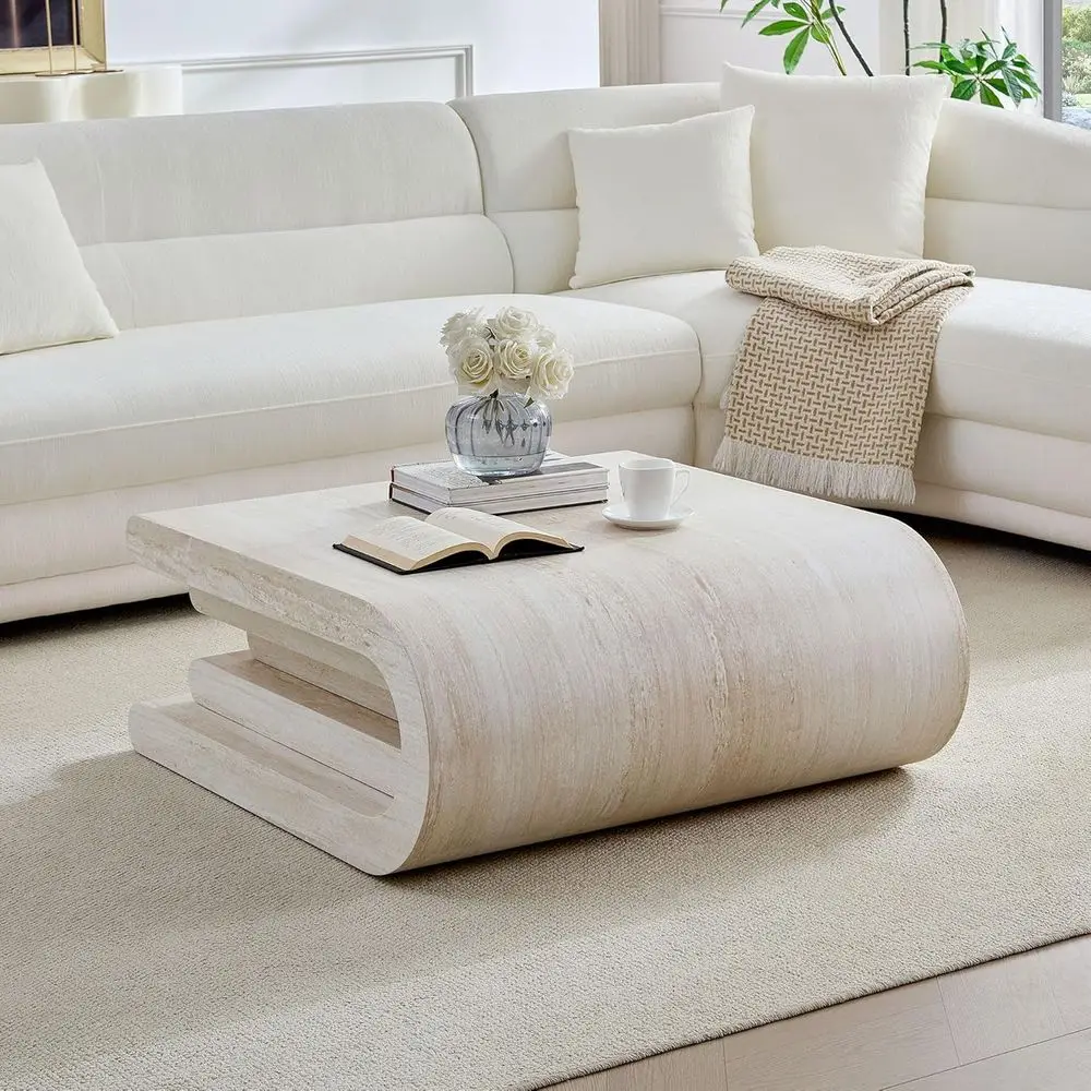 Contemporary Beige Travertine Square Coffee Table with Irregular Design and Layered Base for Living Room or Office
Contemporary Beige Travertine Square Coffee Table with Irregular Design and Layered Base for Living Room or Office