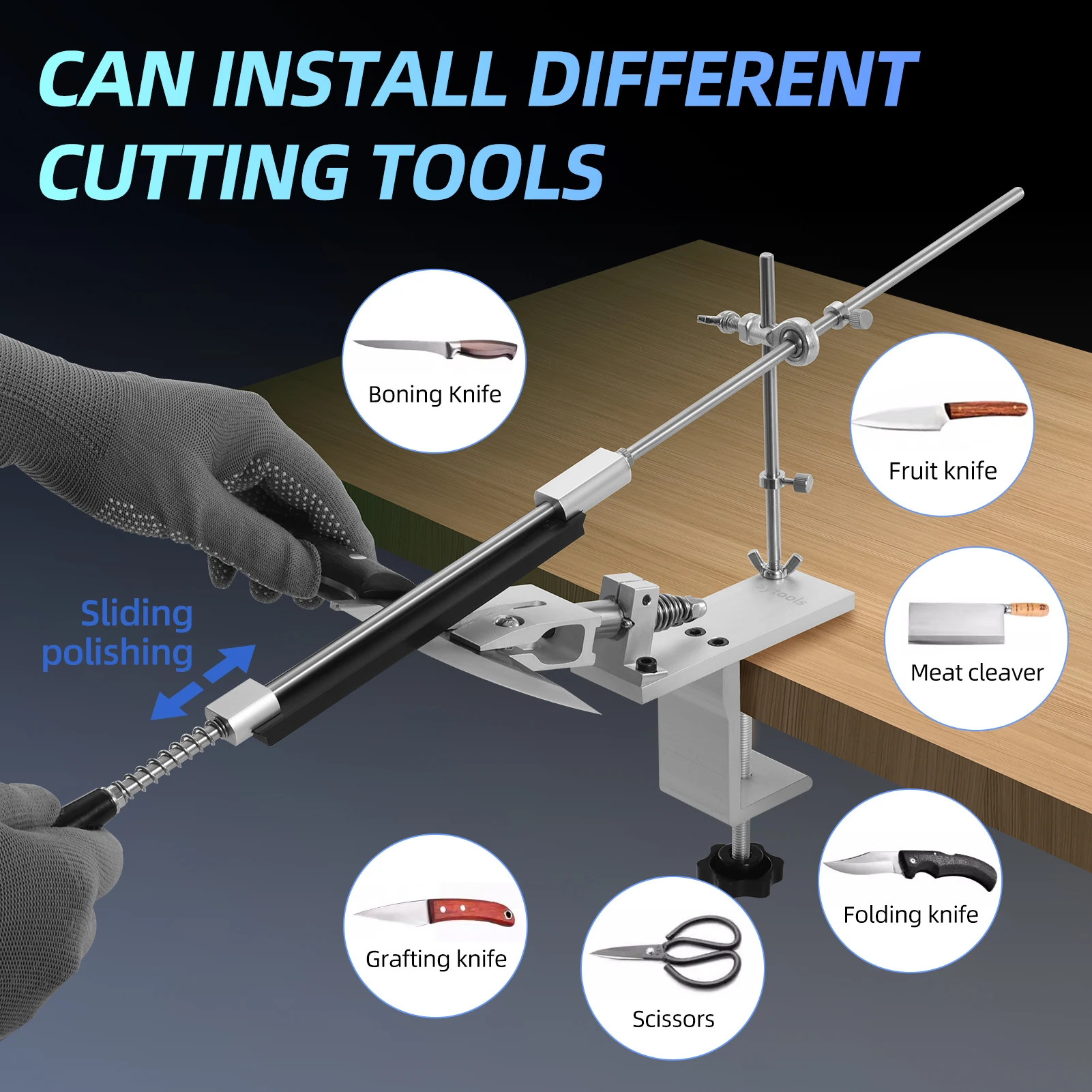 New knife sharpener with 360 ° flipping device and 4PCs Diamond closing stones set, quick G-clamp desktop fixation, plastic box
New knife sharpener with 360 ° flipping device and 4PCs Diamond closing stones set, quick G-clamp desktop fixation, plastic box