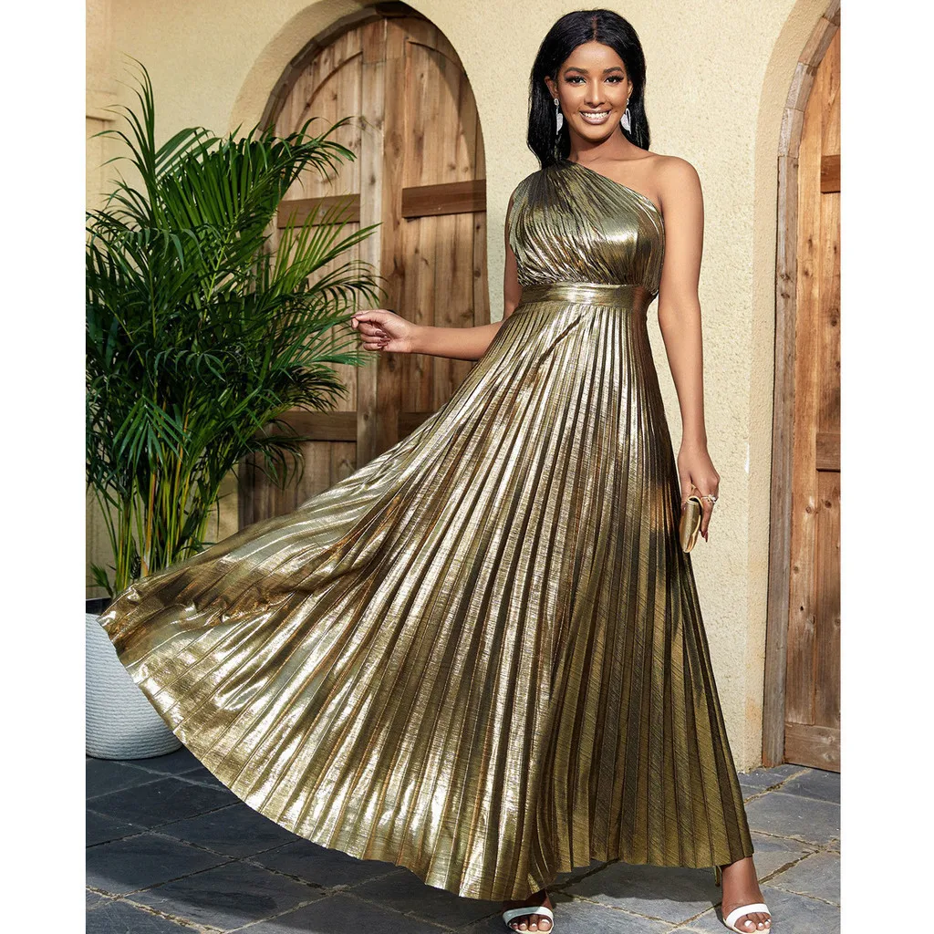 Fashion Women Elegant Off Shoulder Sleeveless Gold Pleat Maxi Long Dress Party Gowns
Fashion Women Elegant Off Shoulder Sleeveless Gold Pleat Maxi Long Dress Party Gowns