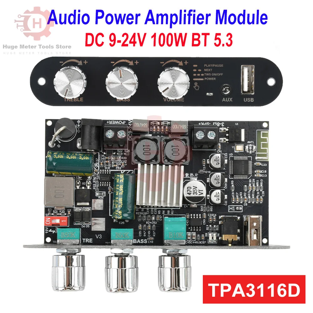 DC 9-24V 100W BT Audio Power Amplifier Module High Power Supports APP Amplifier Chip TPA3116D2 Female Socket for Home Theater 
DC 9-24V 100W BT Audio Power Amplifier Module High Power Supports APP Amplifier Chip TPA3116D2 Female Socket for Home Theater