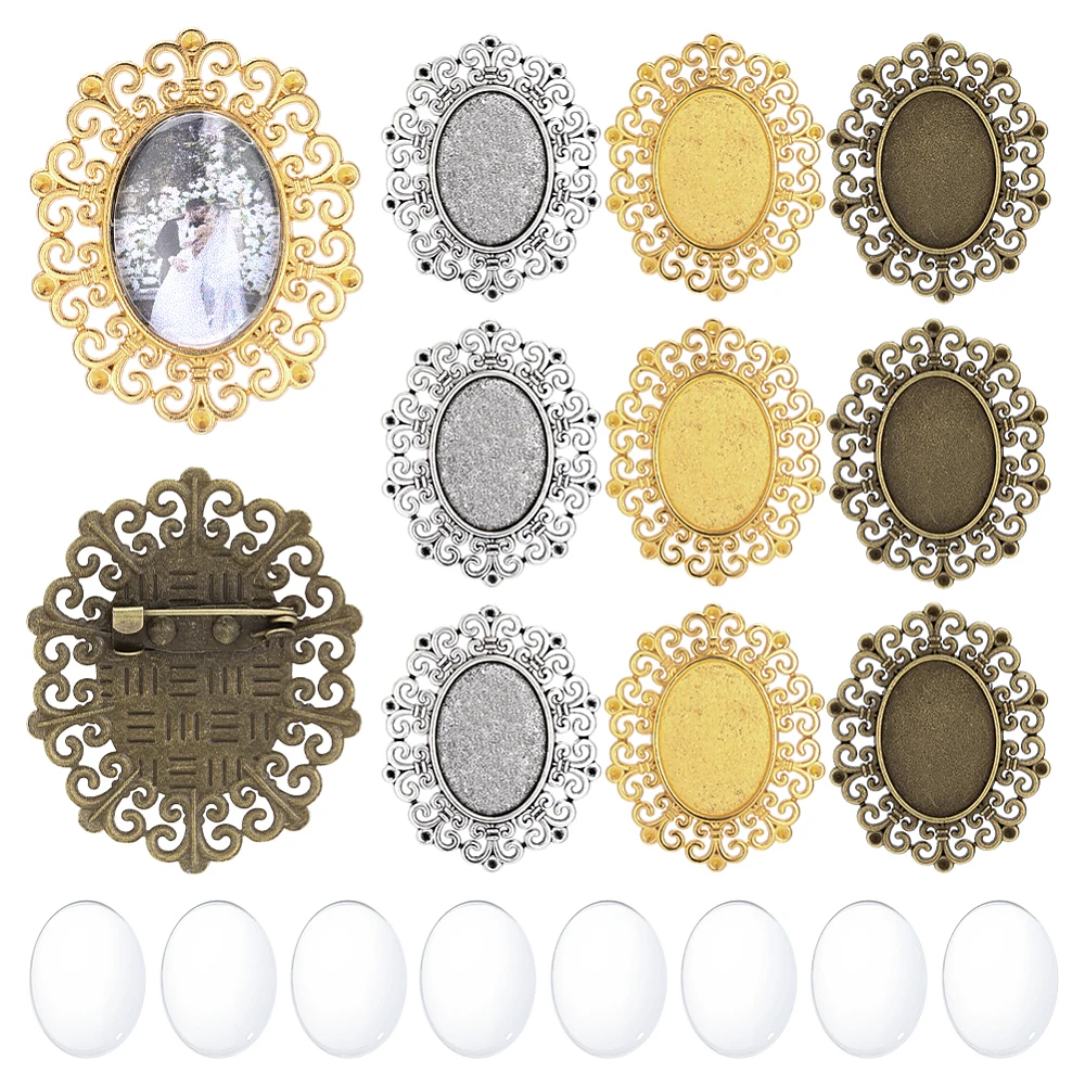 12Pcs 3 Colors Zinc Alloy Brooch Base Settings with Glass Cabochons Oval Mixed Color 43.5x35.5mm 4pcs/color
12Pcs 3 Colors Zinc Alloy Brooch Base Settings with Glass Cabochons Oval Mixed Color 43.5x35.5mm 4pcs/color