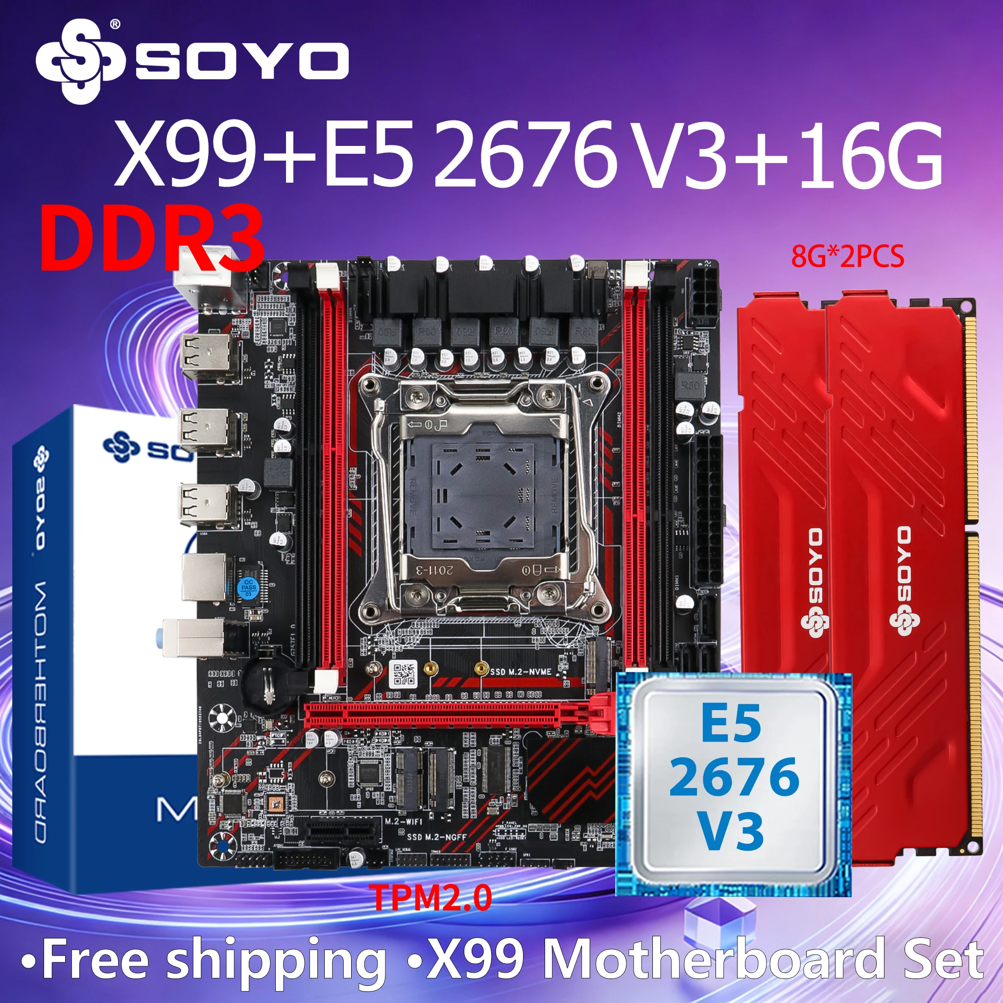 SOYO X99 Motherboard E5 2676 V3 CPU 16GB(2x8GB) Kit xeon Ram DDR3 Intel LGA2011-3 Desktop M.2 SATA PCI3.0x16Gaming Computer com
SOYO X99 Motherboard E5 2676 V3 CPU 16GB(2x8GB) Kit xeon Ram DDR3 Intel LGA2011-3 Desktop M.2 SATA PCI3.0x16Gaming Computer com