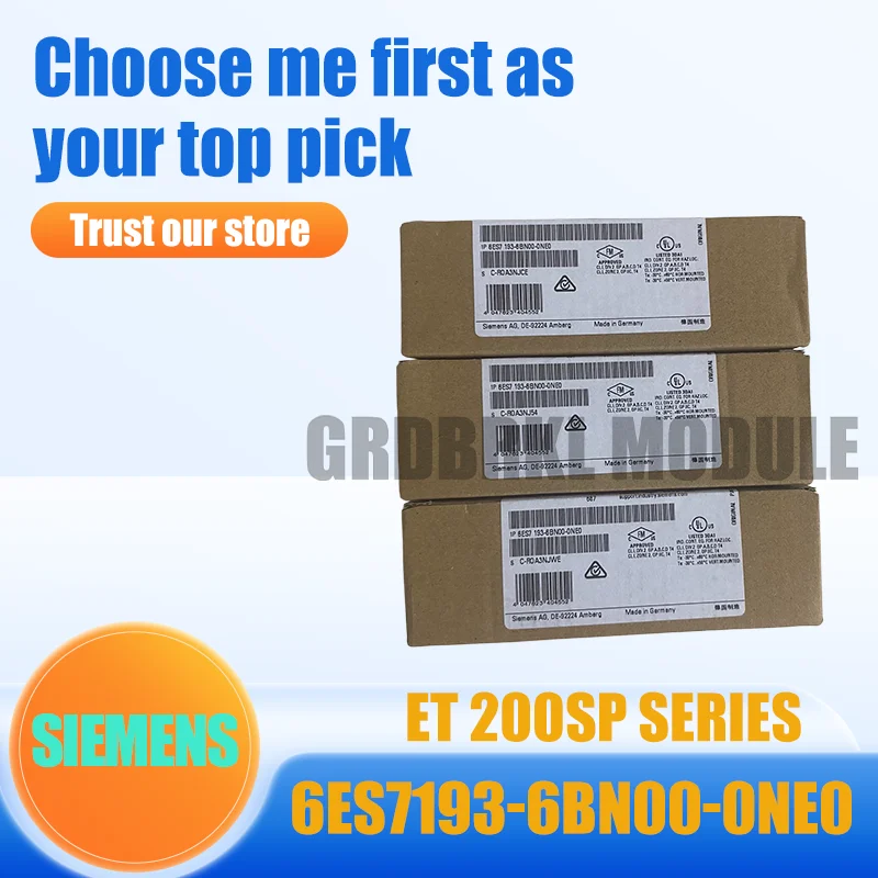 New Original SIEMENS 6ES7193-6BN00-0NE0 ET 200SP Base Unit U-SEND PLC Module
New Original SIEMENS 6ES7193-6BN00-0NE0 ET 200SP Base Unit U-SEND PLC Module