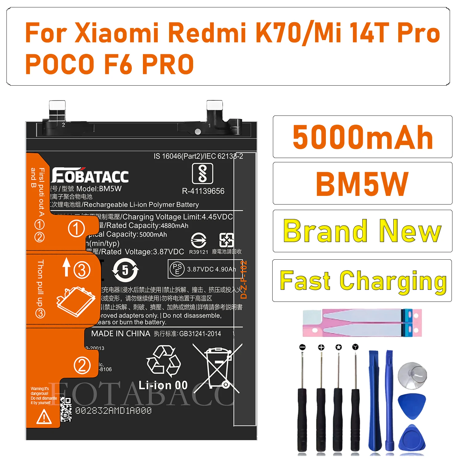 EOTABACC 100% новый оригинальный аккумулятор BM5W для XIAOMI K70/POCO F6 PRO + инструменты
EOTABACC 100% новый оригинальный аккумулятор BM5W для XIAOMI K70/POCO F6 PRO + инструменты