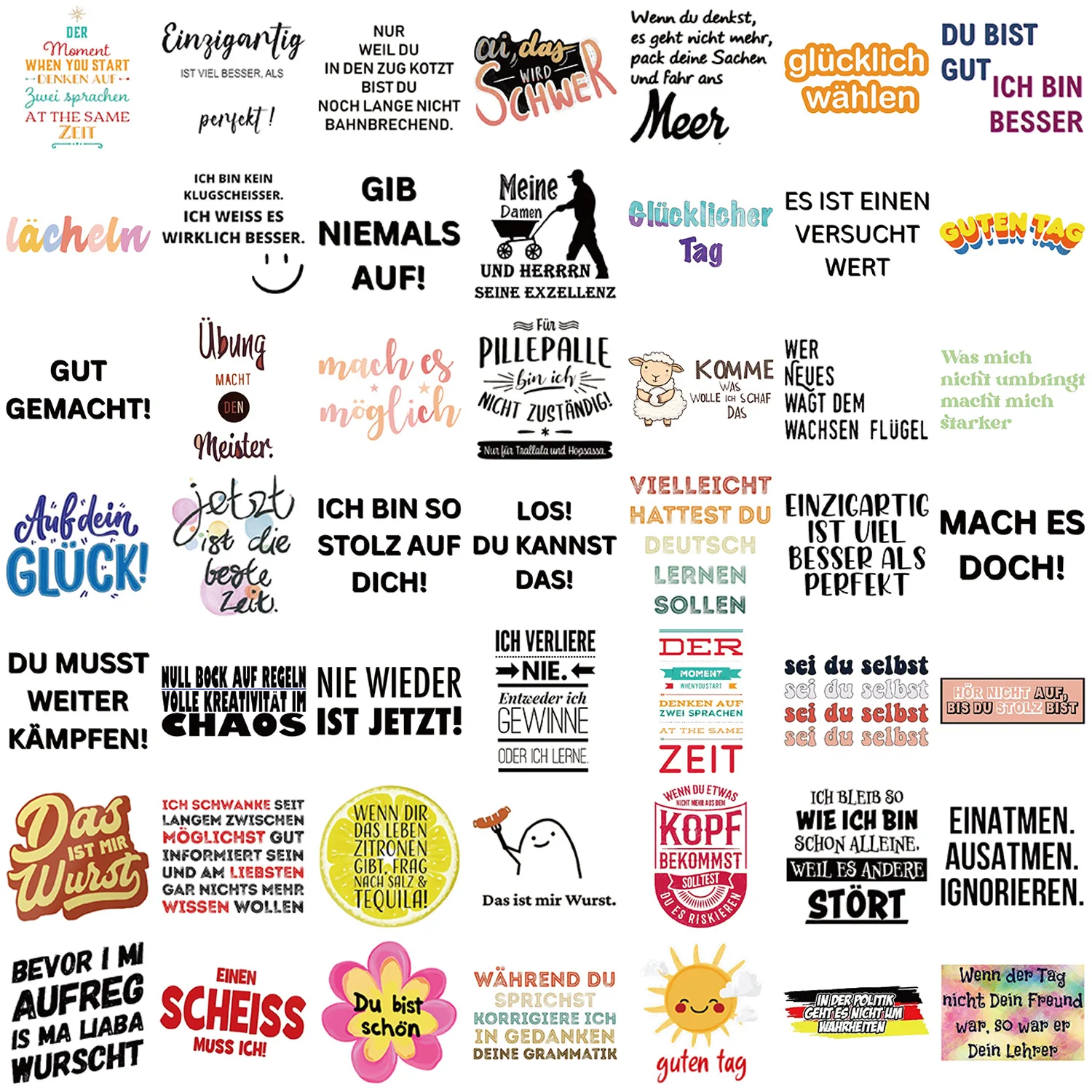 10/50PCS Inspirational Quotes German Color Text Personalized Creative Decorative Graffiti Stickers DIY Glasses Case Diary
10/50PCS Inspirational Quotes German Color Text Personalized Creative Decorative Graffiti Stickers DIY Glasses Case Diary