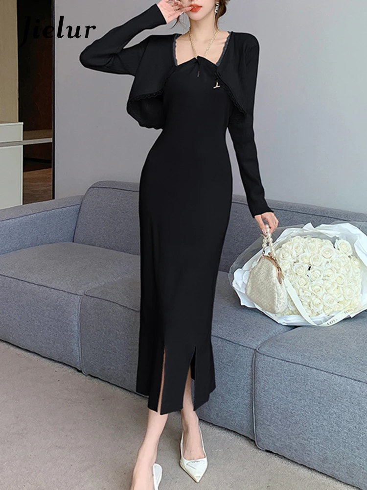 Jielur Two Piece Sexy Halter Women Dress Autumn New Fashion Knitted Cardigan Female Slim Chicly Tight Hip Split Dress Woman
Jielur Two Piece Sexy Halter Women Dress Autumn New Fashion Knitted Cardigan Female Slim Chicly Tight Hip Split Dress Woman
