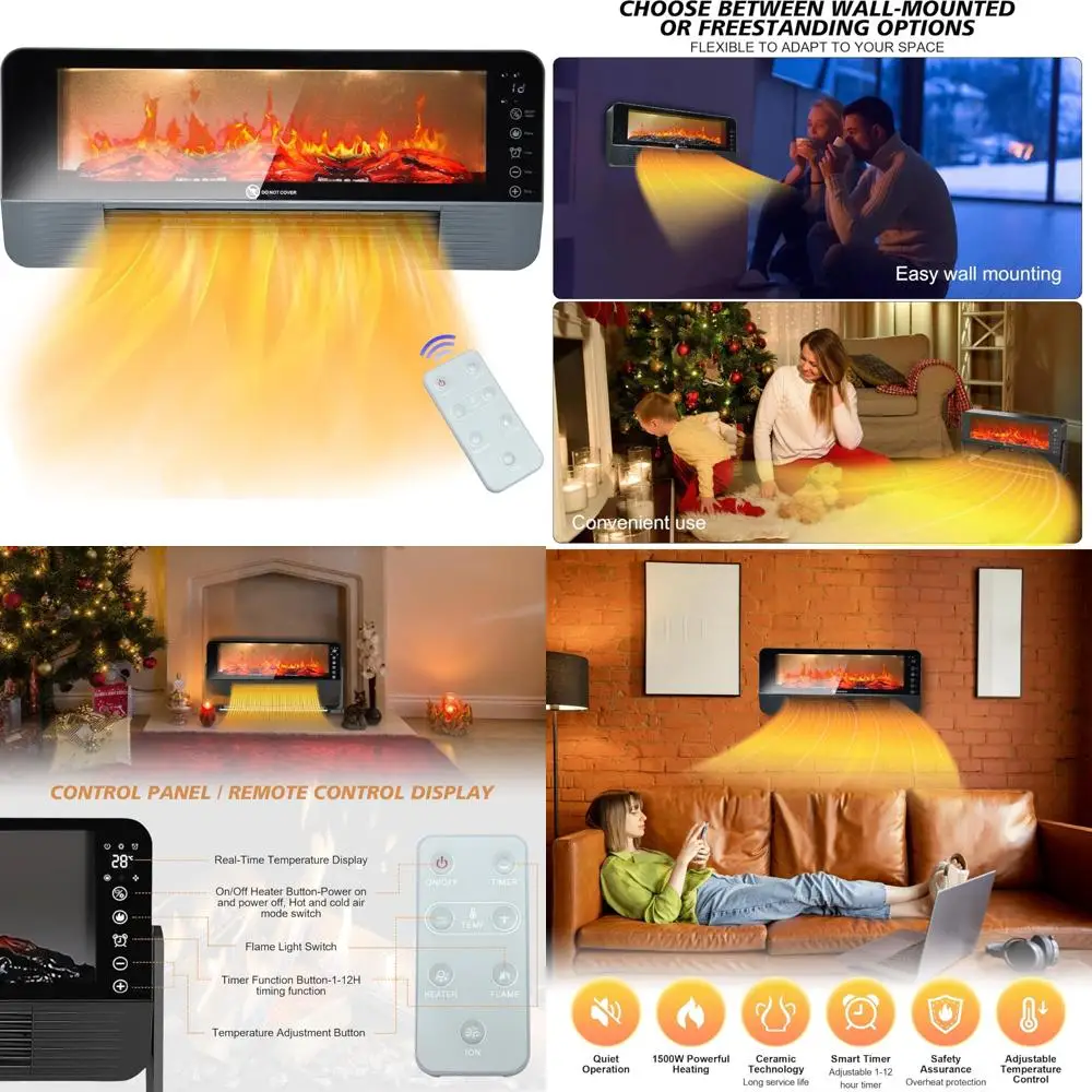 Indoor Electric Fireplace Heater with 1500W Power, 3D Flame Effect, Remote Control, and 12H Timer
Indoor Electric Fireplace Heater with 1500W Power, 3D Flame Effect, Remote Control, and 12H Timer