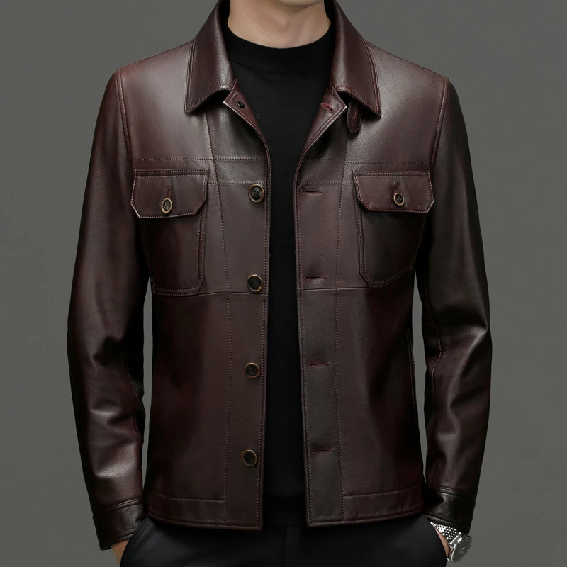 2024-Autumn and Winter New Fashion Business Men's Casual Solid Color Leather Jacket Windproof Trend Lapel Jacket Cowhide Coat
2024-Autumn and Winter New Fashion Business Men's Casual Solid Color Leather Jacket Windproof Trend Lapel Jacket Cowhide Coat