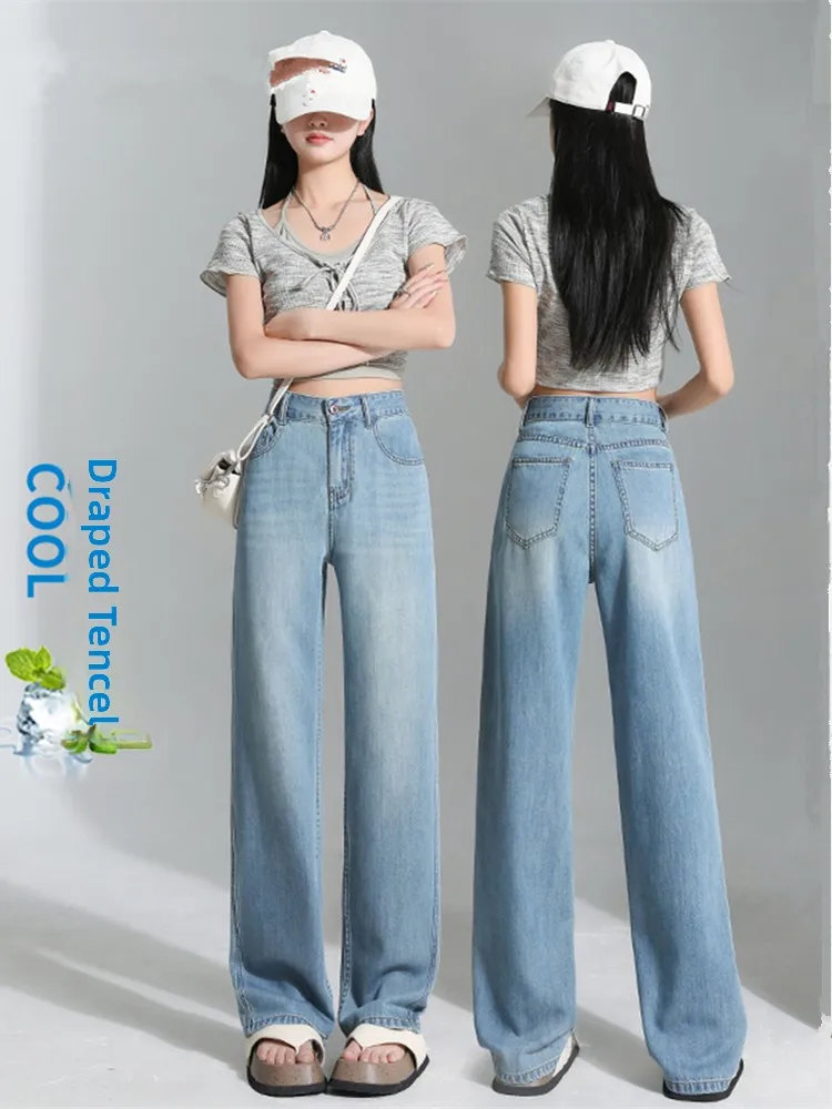 Lacele Summer Women's High Waist Straight Leg Denim Jeans Draping Thin Wide Leg Pants Casual Style Summer Wear
Lacele Summer Women's High Waist Straight Leg Denim Jeans Draping Thin Wide Leg Pants Casual Style Summer Wear