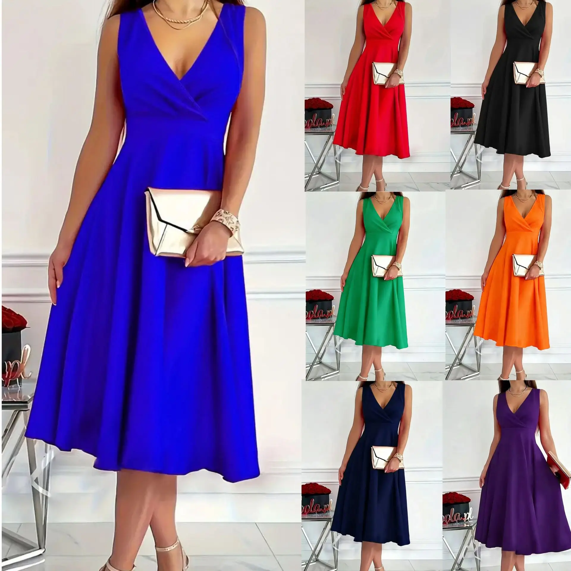 Sleeveless V Neck Dress Women Spring Summer Evening Gown Party Dresses Cocktail Maxi Formal Outfit Clothes
Sleeveless V Neck Dress Women Spring Summer Evening Gown Party Dresses Cocktail Maxi Formal Outfit Clothes