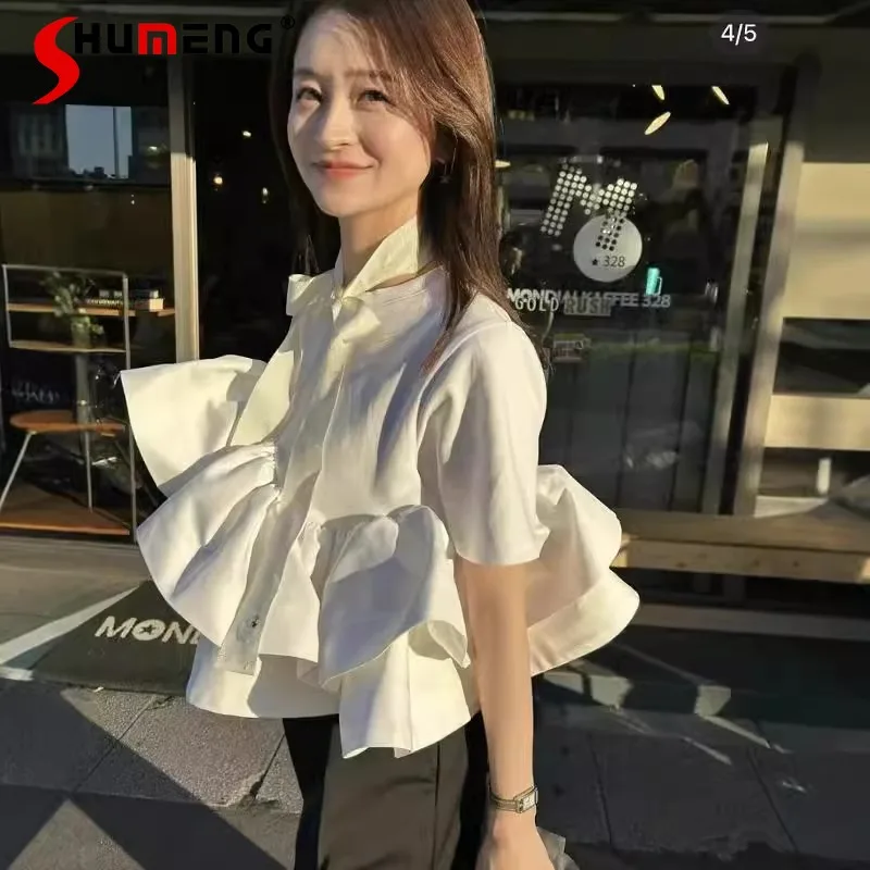 Japanese Rojita Style Sweet Shirt Personalized Ruffle Edge Short Blouse Round Neck Short-sleeved Top Blusas 2 Colors Can Choose
Japanese Rojita Style Sweet Shirt Personalized Ruffle Edge Short Blouse Round Neck Short-sleeved Top Blusas 2 Colors Can Choose