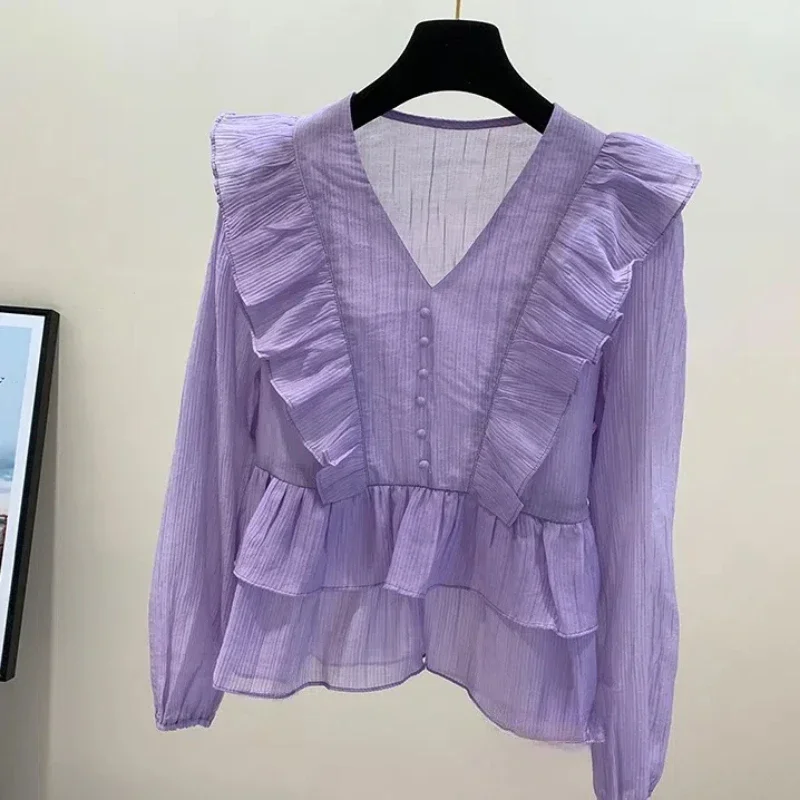 Early Spring Top for Women V-Neck Solid Color Long Sleeve Pullovers 2024 Summe New Pattern Lotus Leaf Edge Chiffon Tops Women's
Early Spring Top for Women V-Neck Solid Color Long Sleeve Pullovers 2024 Summe New Pattern Lotus Leaf Edge Chiffon Tops Women's
