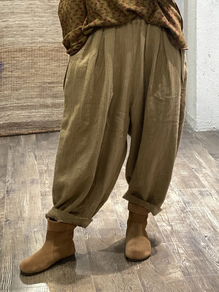 Winter Thiened Double Layer Wide Leg Small Foot Pants l Waist Linen Trousers with k Stripes for Women
Winter Thiened Double Layer Wide Leg Small Foot Pants l Waist Linen Trousers with k Stripes for Women