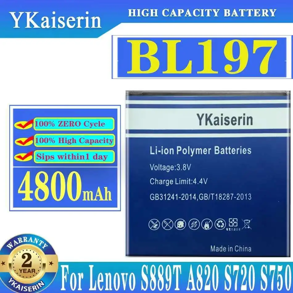 Аккумулятор мобильного телефона BL197 4800 мАч для Lenovo S889T A820 S720 S750 A800 S868T A798T S870E S889
Аккумулятор мобильного телефона BL197 4800 мАч для Lenovo S889T A820 S720 S750 A800 S868T A798T S870E S889