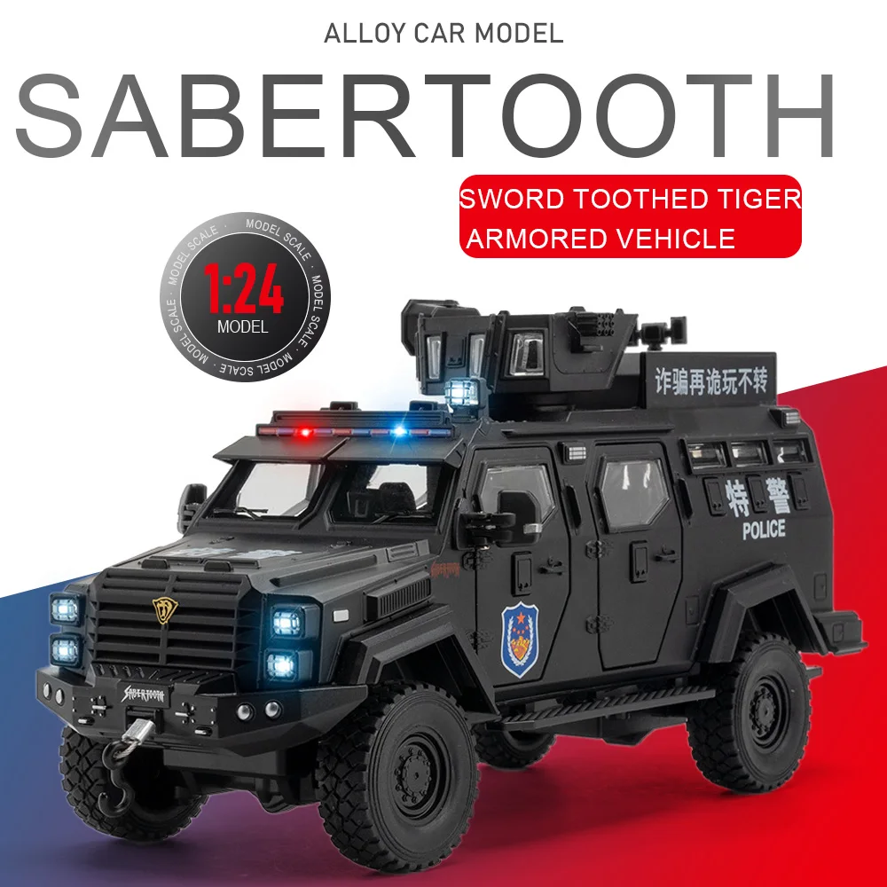 1:24 Scale Sabertooth Armed Police Camouflage Car Model Toy Pull Back Cars Doors Opened Shock Absorption Vehicle Event Souvenirs
1:24 Scale Sabertooth Armed Police Camouflage Car Model Toy Pull Back Cars Doors Opened Shock Absorption Vehicle Event Souvenirs