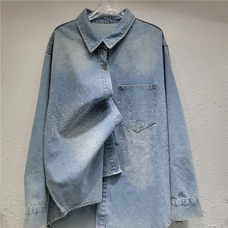 SuperAen Diamond Denim Loose Mid-length Shirts Women Spring and Autumn New High Street Retro Casual Long-sleeved Coats
SuperAen Diamond Denim Loose Mid-length Shirts Women Spring and Autumn New High Street Retro Casual Long-sleeved Coats
