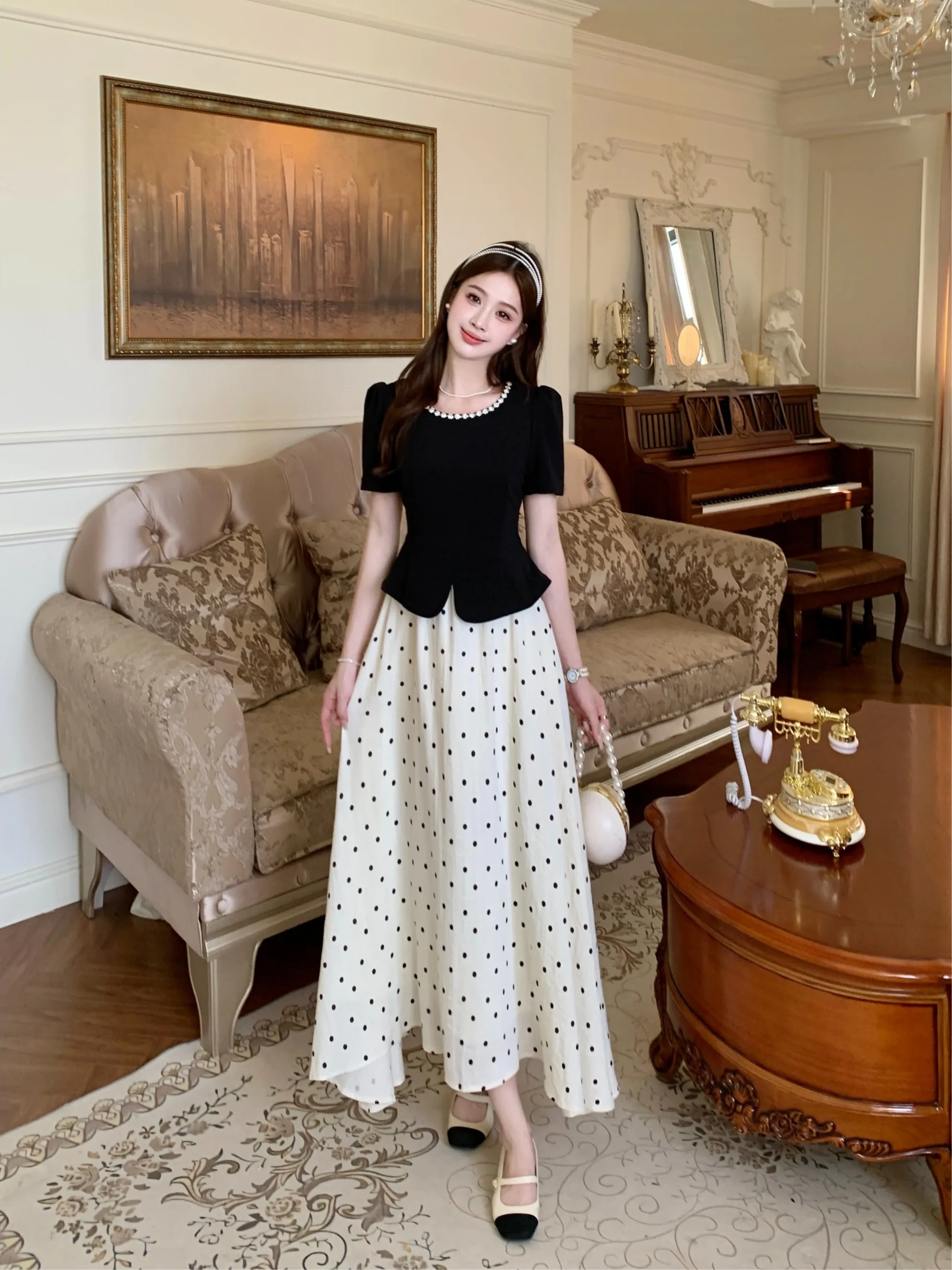 plus Size Women's Hepburn Style Wrap Waist Short Sleeve Polka Dot A-Line Long Dress Fake Two-Piece Elegant Summer Dress
plus Size Women's Hepburn Style Wrap Waist Short Sleeve Polka Dot A-Line Long Dress Fake Two-Piece Elegant Summer Dress