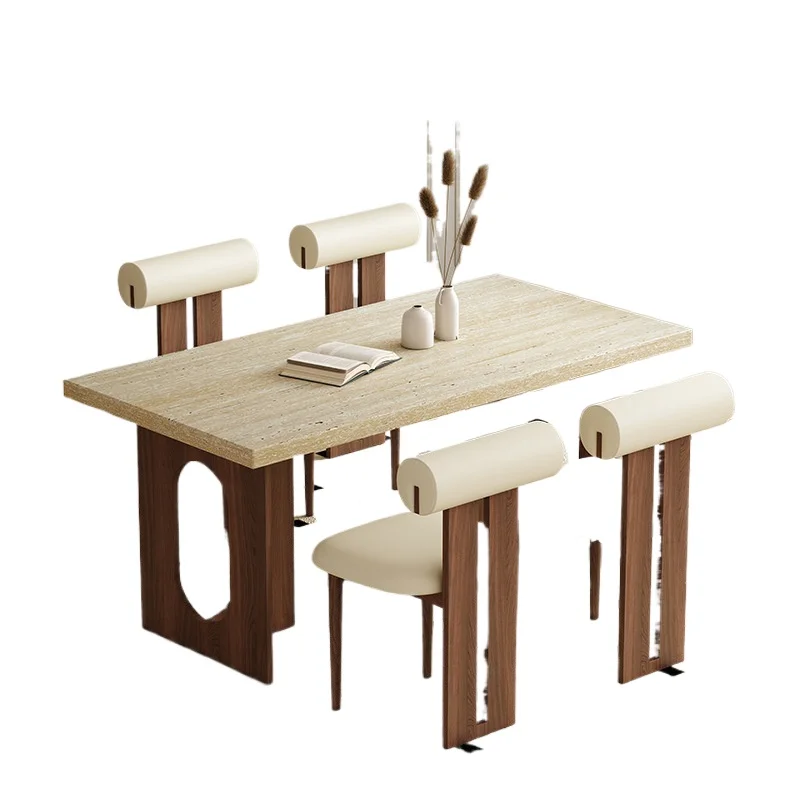 Medieval solid wood travertine, rock slab dining table and chairs, modern simplicity, high-end home
Medieval solid wood travertine, rock slab dining table and chairs, modern simplicity, high-end home