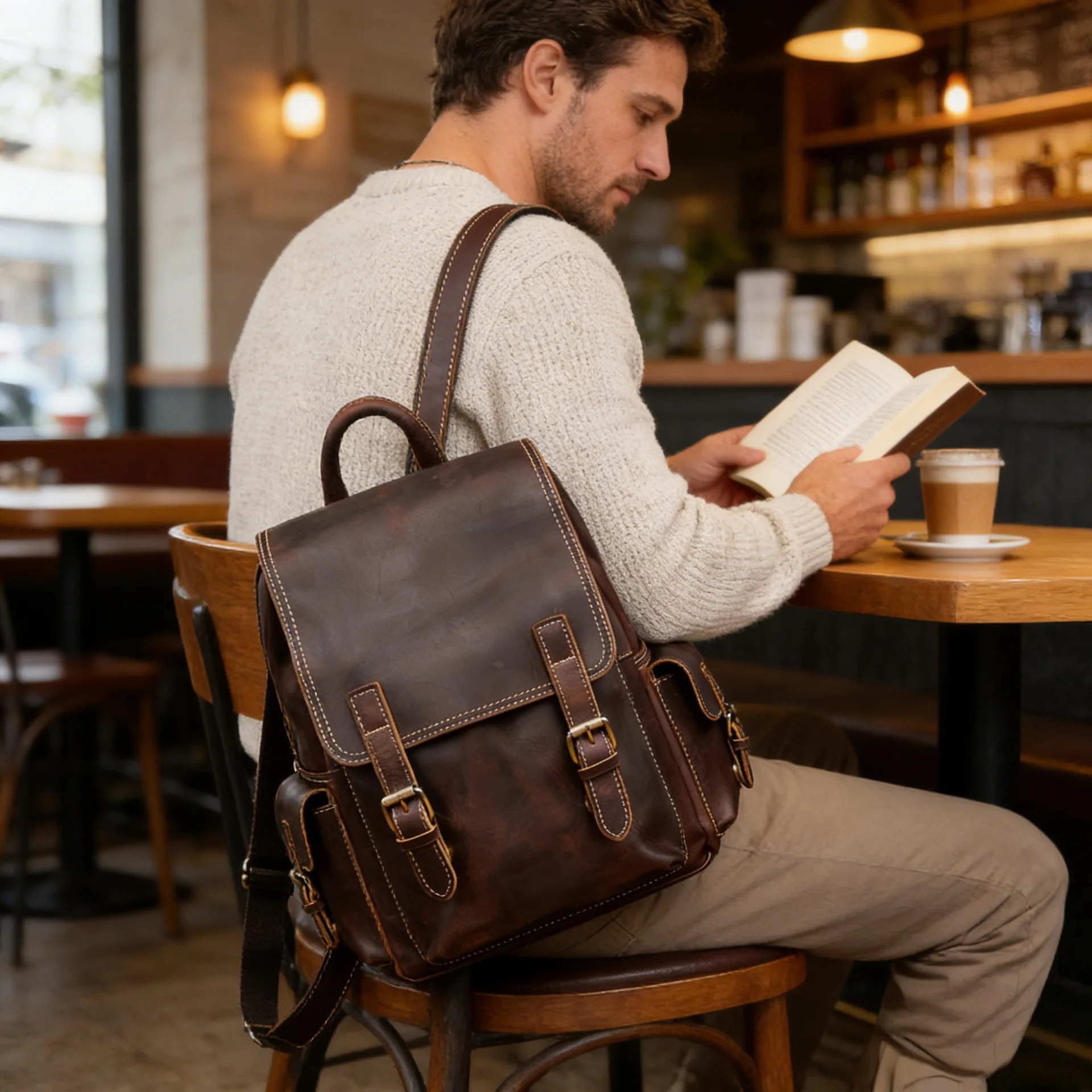 Men retro leather high-grade backpack large capacity travel bag clamshell magnetic button commuting computer schoolbag
Men retro leather high-grade backpack large capacity travel bag clamshell magnetic button commuting computer schoolbag
