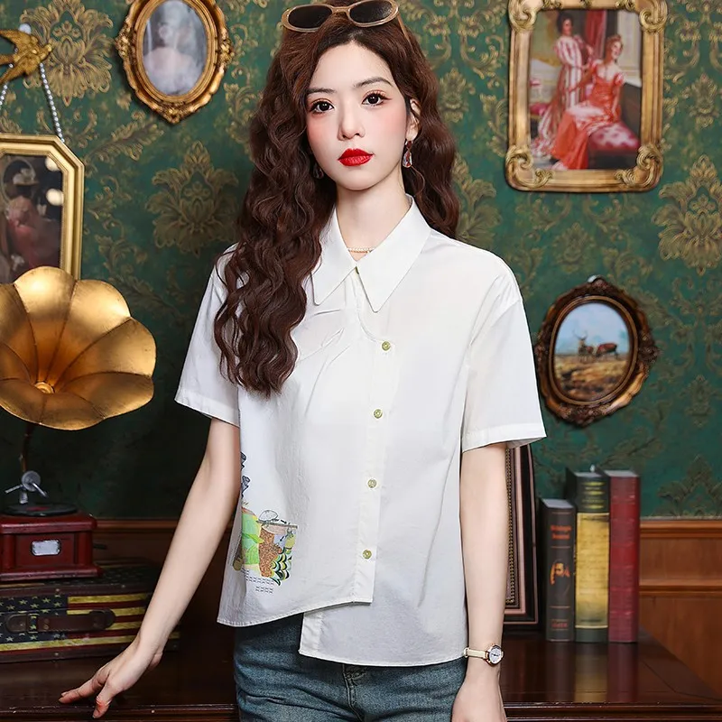 Women Casual Shirt New Arrival 2024 Summer Korean Style Turn-down Collar Cartoon Print Women Short Sleeve Tops Shirts W1762
Women Casual Shirt New Arrival 2024 Summer Korean Style Turn-down Collar Cartoon Print Women Short Sleeve Tops Shirts W1762