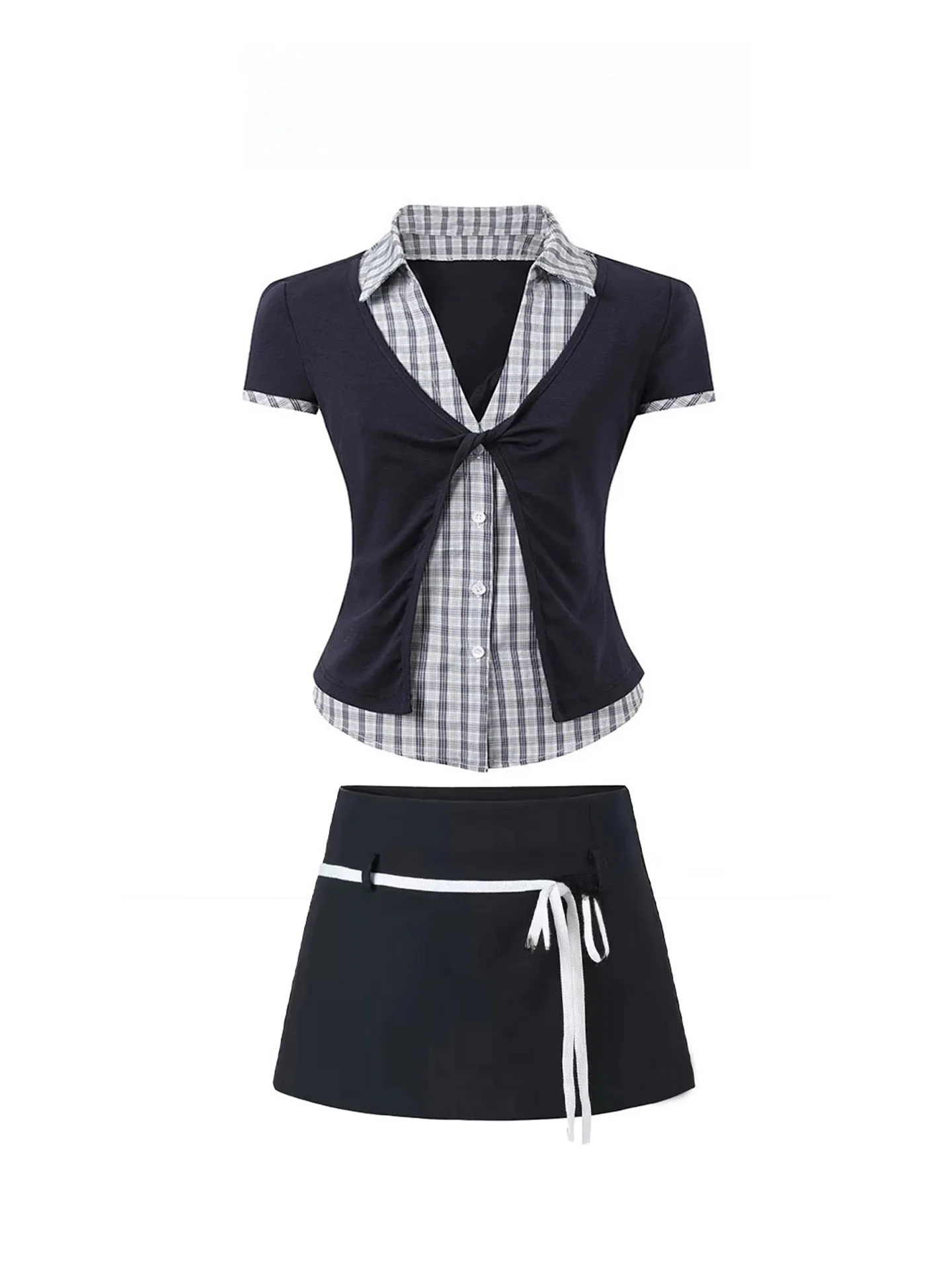 Korean College Style Plaid Short Sleeve Shirt Women Summer Spicy Girl A-Line Skirt Two-Piece Set High Waist Button up
Korean College Style Plaid Short Sleeve Shirt Women Summer Spicy Girl A-Line Skirt Two-Piece Set High Waist Button up