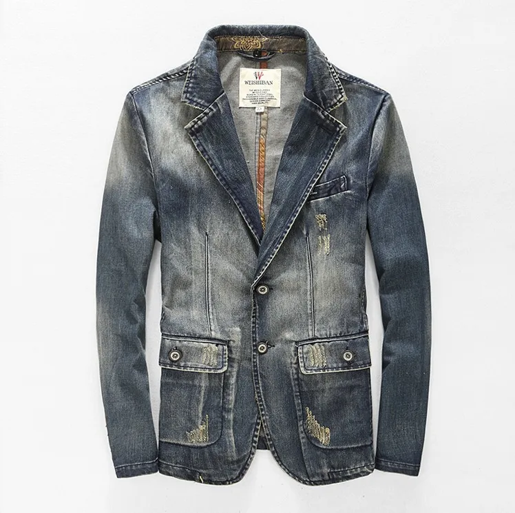 Spring Fall Men Ripped Washed Suit Collar Denim Coat Blazer , Smart Casual Man Blazers Coats , Clearance Sale
Spring Fall Men Ripped Washed Suit Collar Denim Coat Blazer , Smart Casual Man Blazers Coats , Clearance Sale