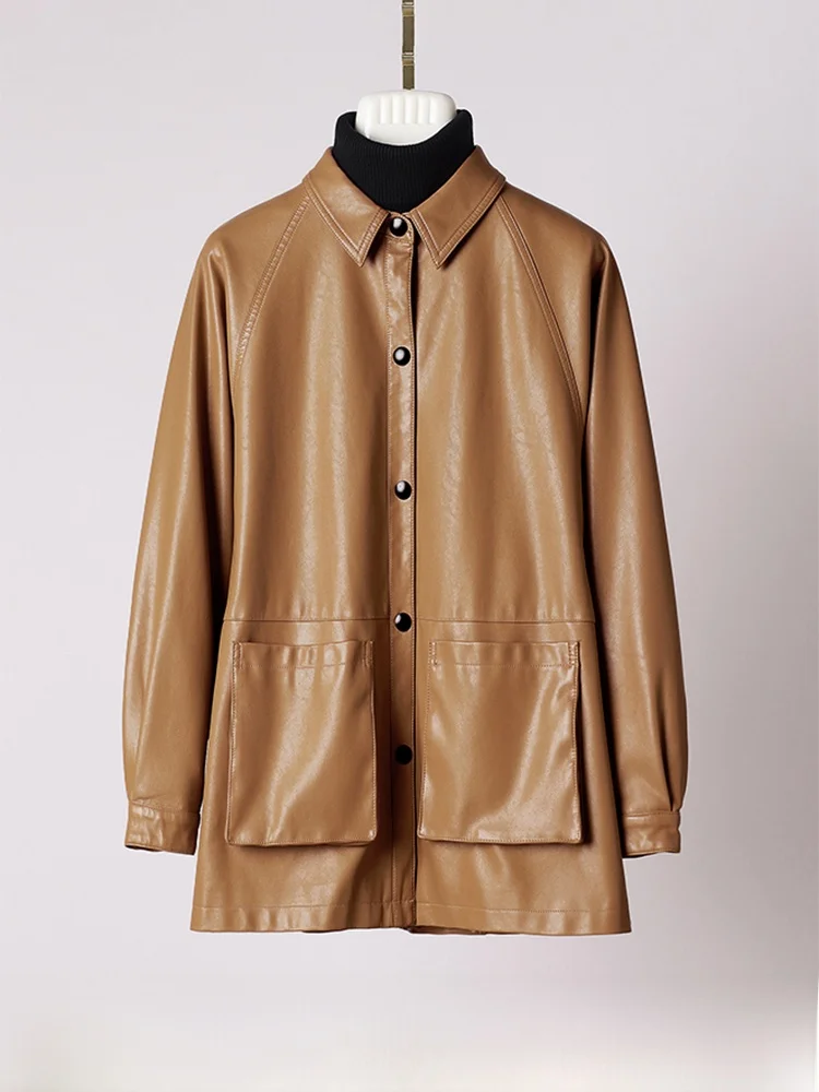 Trendy Loose Women's Sheepskin Leather Jacket Mid-Length Coat Spring New Style Qipao Style Button Sleeve Long Pocket Design
Trendy Loose Women's Sheepskin Leather Jacket Mid-Length Coat Spring New Style Qipao Style Button Sleeve Long Pocket Design