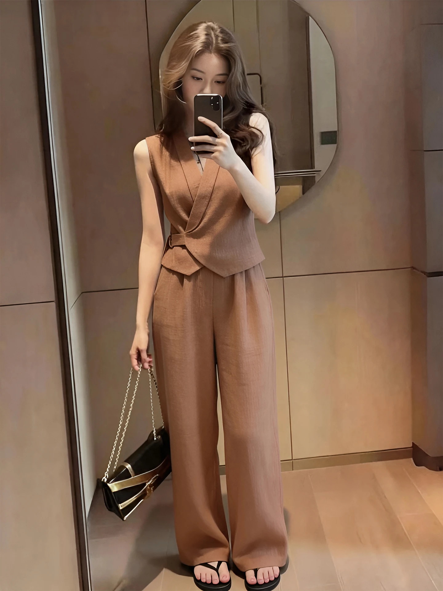 Fashionable Casual Women's Summer 2026 Slimming Age-Defying Sleeveless Shirt Wide Leg Pants Two-Piece Set Trendy High Waist
Fashionable Casual Women's Summer 2026 Slimming Age-Defying Sleeveless Shirt Wide Leg Pants Two-Piece Set Trendy High Waist