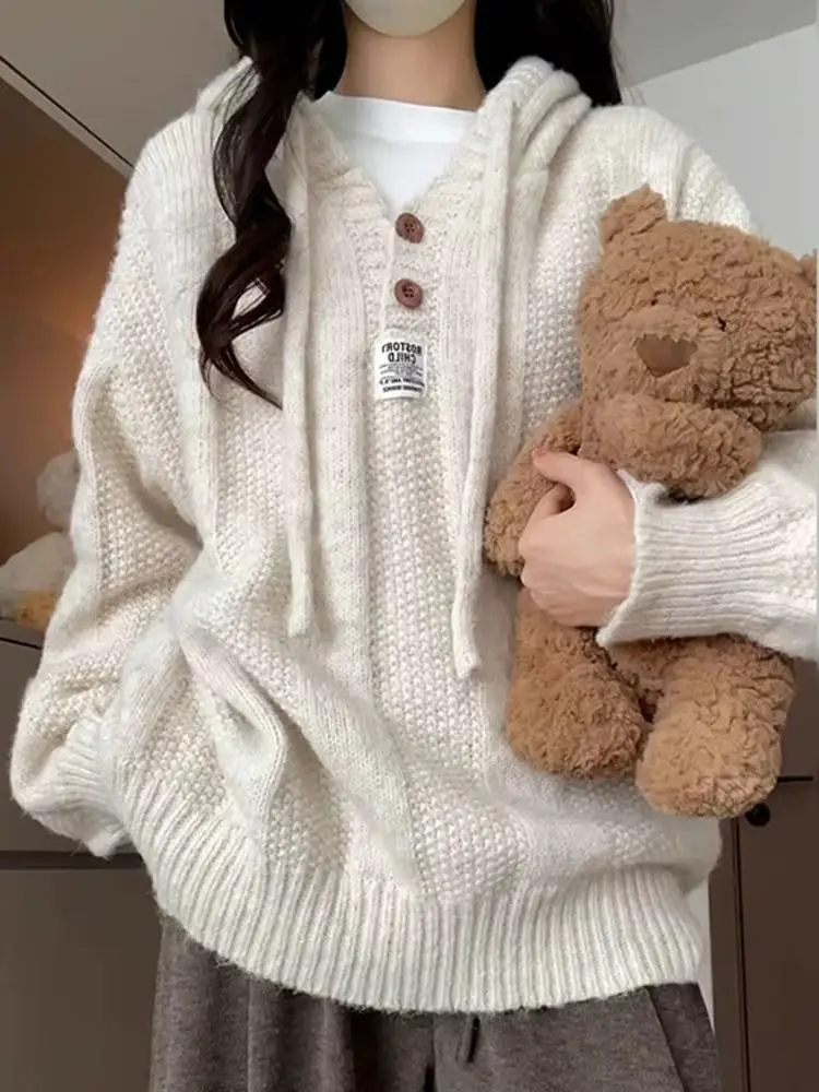 Soft Waxy Hooded Pullover Knitted Sweater Women Wear Loose and Lazy Padded Coat Sweater Coat in Autumn and Winter.
Soft Waxy Hooded Pullover Knitted Sweater Women Wear Loose and Lazy Padded Coat Sweater Coat in Autumn and Winter.